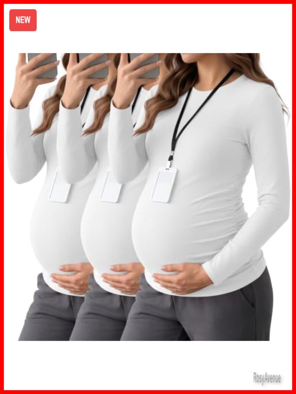 3 Pack Maternity Under Scrub Shirts Long Sleeve Ruched Crew Neck